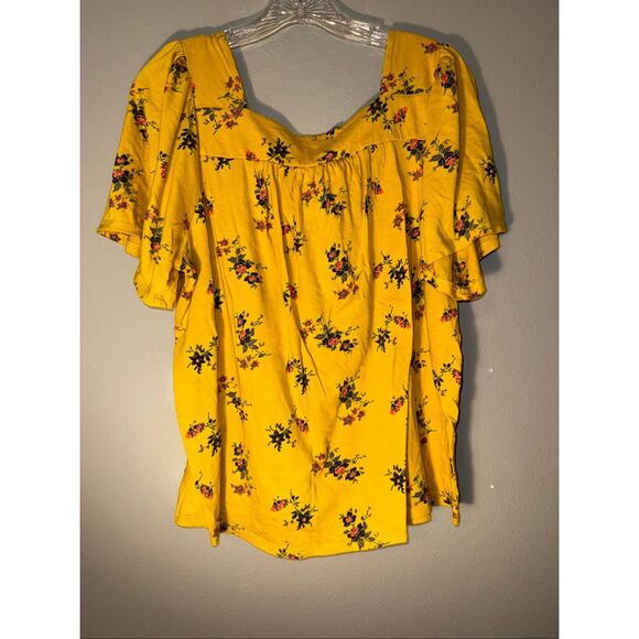 Lucky brand square neck yellow floral blouse XL #718 - Picture 2 of 4
